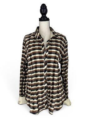 Beluva San Francisco Accordion Crinkle Top Brown Black Cream Stripe XL